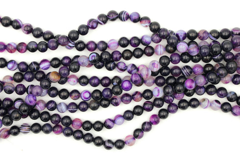 Purple Banded Agate Gemstone Beads, 8mm, Round